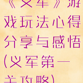 《义军》游戏玩法心得分享与感悟(义军第一关攻略)