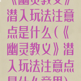《幽灵教义》潜入玩法注意点是什么(《幽灵教义》潜入玩法注意点是什么意思)
