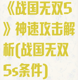 《战国无双5》神速攻击解析(战国无双5s条件)