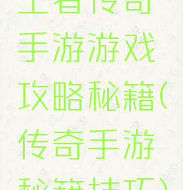 王者传奇手游游戏攻略秘籍(传奇手游秘籍技巧)