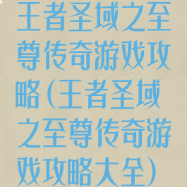 王者圣域之至尊传奇游戏攻略(王者圣域之至尊传奇游戏攻略大全)