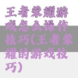 王者荣耀游戏怎么操作技巧(王者荣耀的游戏技巧)