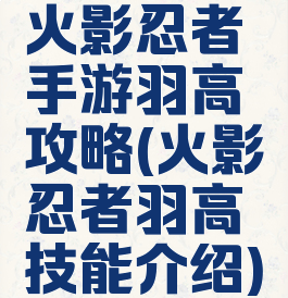 火影忍者手游羽高攻略(火影忍者羽高技能介绍)