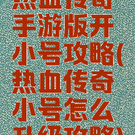 热血传奇手游版开小号攻略(热血传奇小号怎么升级攻略)