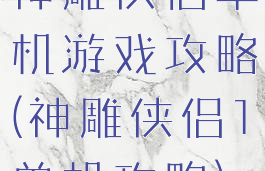 神雕侠侣单机游戏攻略(神雕侠侣1单机攻略)