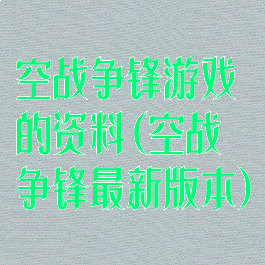 空战争锋游戏的资料(空战争锋最新版本)