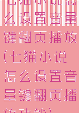 七猫小说怎么设置音量键翻页播放(七猫小说怎么设置音量键翻页播放功能)