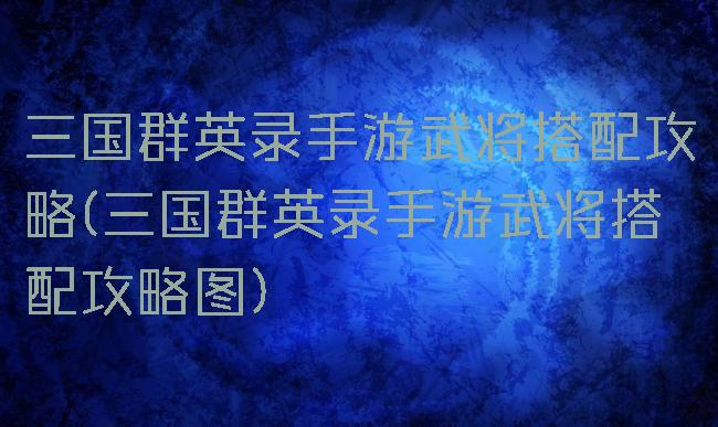 三国群英录手游武将搭配攻略(三国群英录手游武将搭配攻略图)