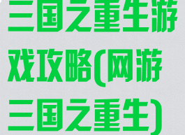 三国之重生游戏攻略(网游三国之重生)