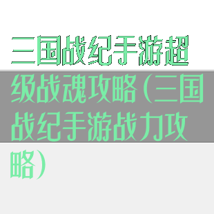 三国战纪手游超级战魂攻略(三国战纪手游战力攻略)