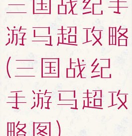 三国战纪手游马超攻略(三国战纪手游马超攻略图)