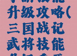 三国战记手游技能升级攻略(三国战记武将技能升级重要吗)