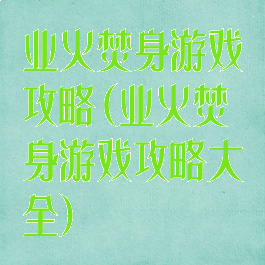 业火焚身游戏攻略(业火焚身游戏攻略大全)