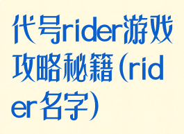 代号rider游戏攻略秘籍(rider名字)