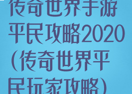 传奇世界手游平民攻略2020(传奇世界平民玩家攻略)