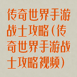 传奇世界手游战士攻略(传奇世界手游战士攻略视频)