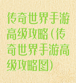 传奇世界手游高级攻略(传奇世界手游高级攻略图)