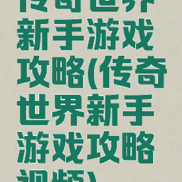 传奇世界新手游戏攻略(传奇世界新手游戏攻略视频)