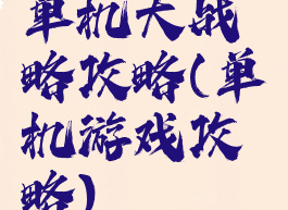单机大战略攻略(单机游戏攻略)