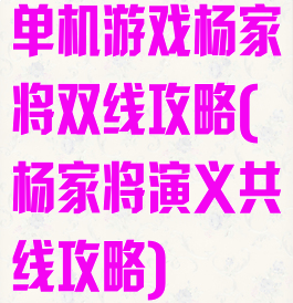 单机游戏杨家将双线攻略(杨家将演义共线攻略)
