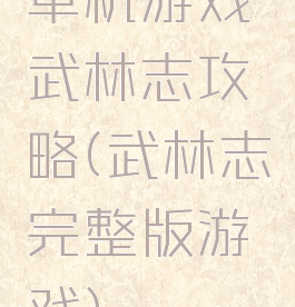 单机游戏武林志攻略(武林志完整版游戏)