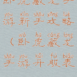 卧虎藏龙手游新手攻略(卧虎藏龙手游开服表)