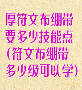厚符文布绷带要多少技能点(符文布绷带多少级可以学)