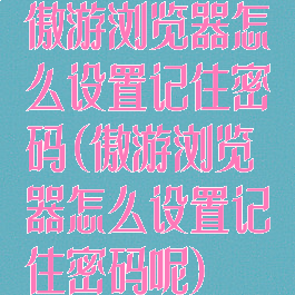 傲游浏览器怎么设置记住密码(傲游浏览器怎么设置记住密码呢)