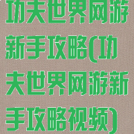功夫世界网游新手攻略(功夫世界网游新手攻略视频)