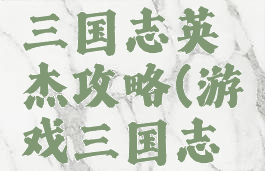 同人游戏三国志英杰攻略(游戏三国志英杰传)