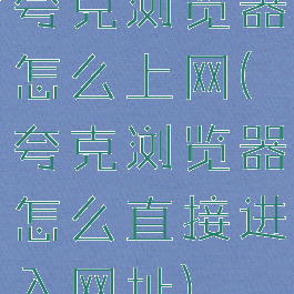 夸克浏览器怎么上网(夸克浏览器怎么直接进入网址)