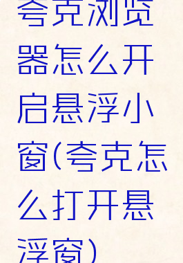 夸克浏览器怎么开启悬浮小窗(夸克怎么打开悬浮窗)