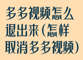 多多视频怎么退出来(怎样取消多多视频)