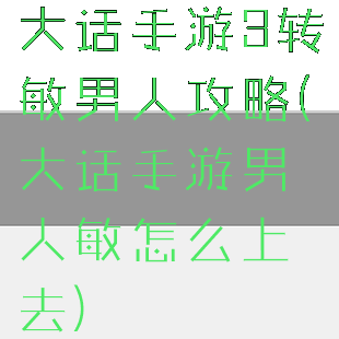 大话手游3转敏男人攻略(大话手游男人敏怎么上去)