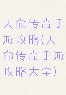 天命传奇手游攻略(天命传奇手游攻略大全)
