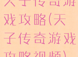 天子传奇游戏攻略(天子传奇游戏攻略视频)