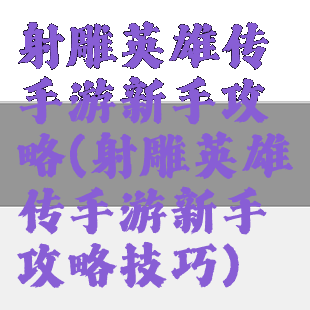 射雕英雄传手游新手攻略(射雕英雄传手游新手攻略技巧)