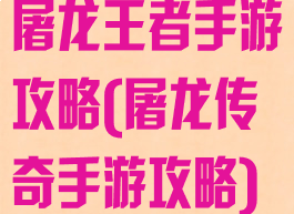 屠龙王者手游攻略(屠龙传奇手游攻略)