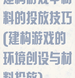 建构游戏中材料的投放技巧(建构游戏的环境创设与材料投放)