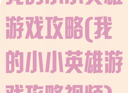 我的小小英雄游戏攻略(我的小小英雄游戏攻略视频)