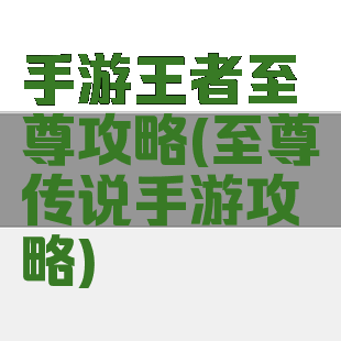 手游王者至尊攻略(至尊传说手游攻略)