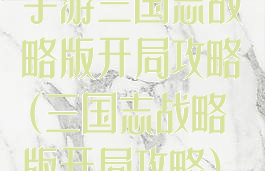 手游三国志战略版开局攻略(三国志战略版开局攻略)