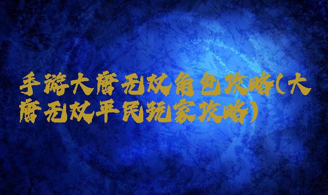 手游大唐无双角色攻略(大唐无双平民玩家攻略)