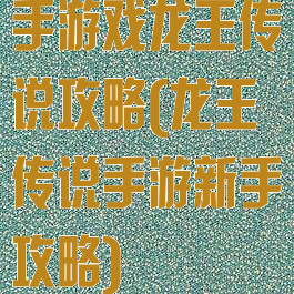 手游戏龙王传说攻略(龙王传说手游新手攻略)