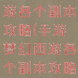 手游梦幻西游各个副本攻略(手游梦幻西游各个副本攻略大全)