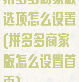 拼多多商家版选项怎么设置(拼多多商家版怎么设置首页)