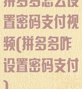 拼多多怎么设置密码支付视频(拼多多咋设置密码支付)