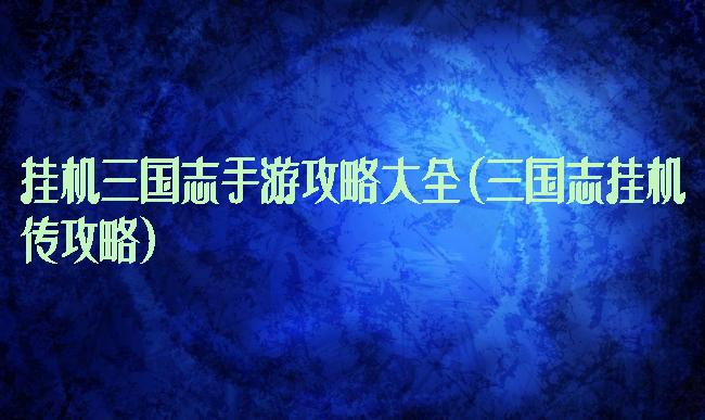 挂机三国志手游攻略大全(三国志挂机传攻略)