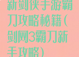 新剑侠手游霸刀攻略秘籍(剑网3霸刀新手攻略)