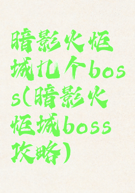 暗影火炬城几个boss(暗影火炬城boss攻略)